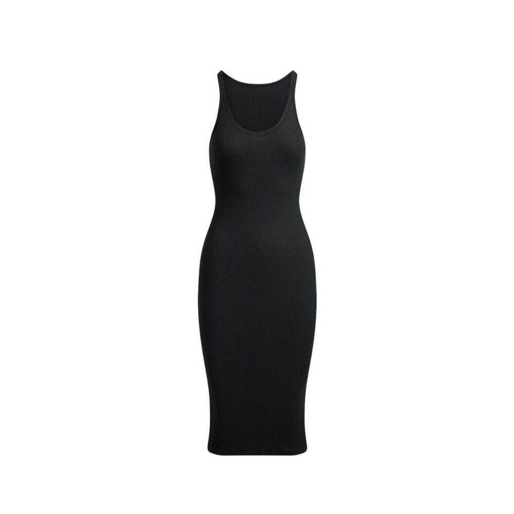 Skims Cotton Rib Tank Midi Dress Soot